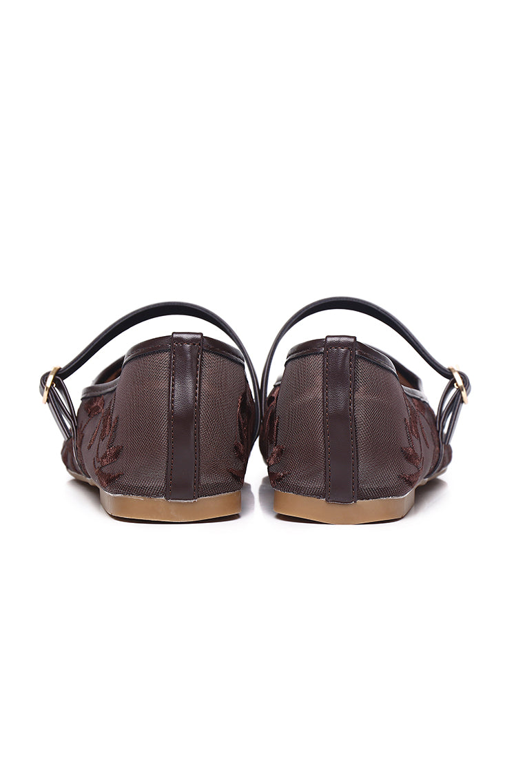 Suki Embroidered Mesh Ballerina (Brown)