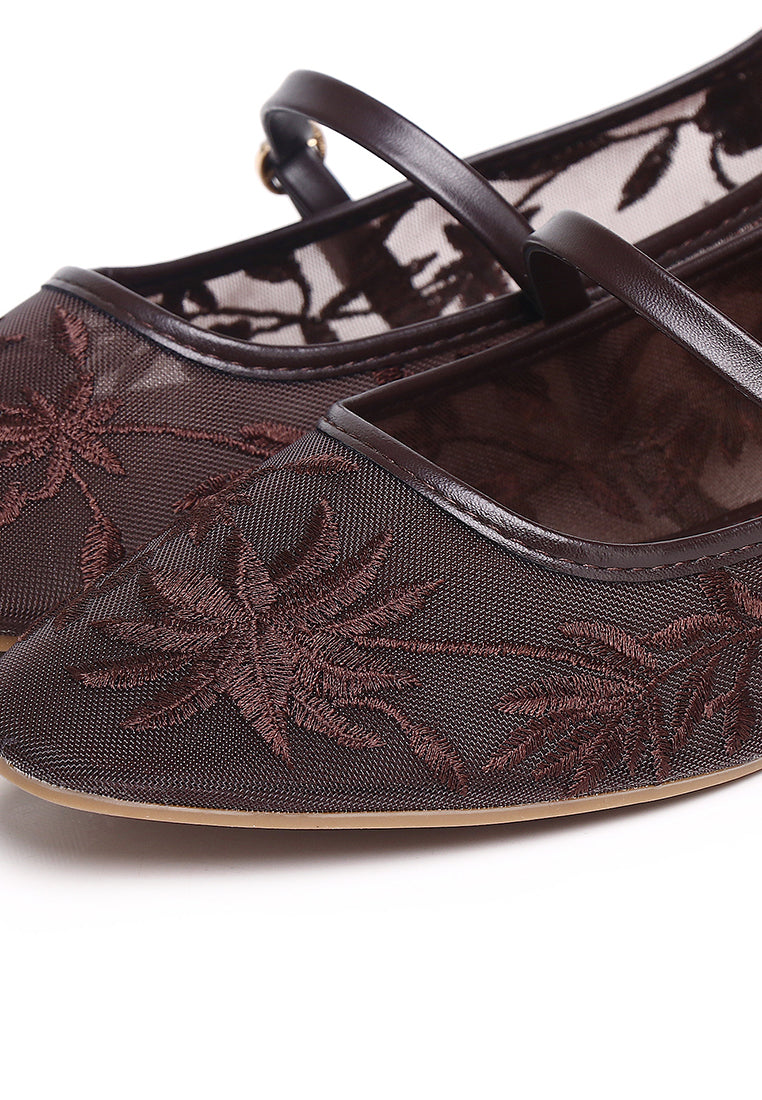 Suki Embroidered Mesh Ballerina (Brown)