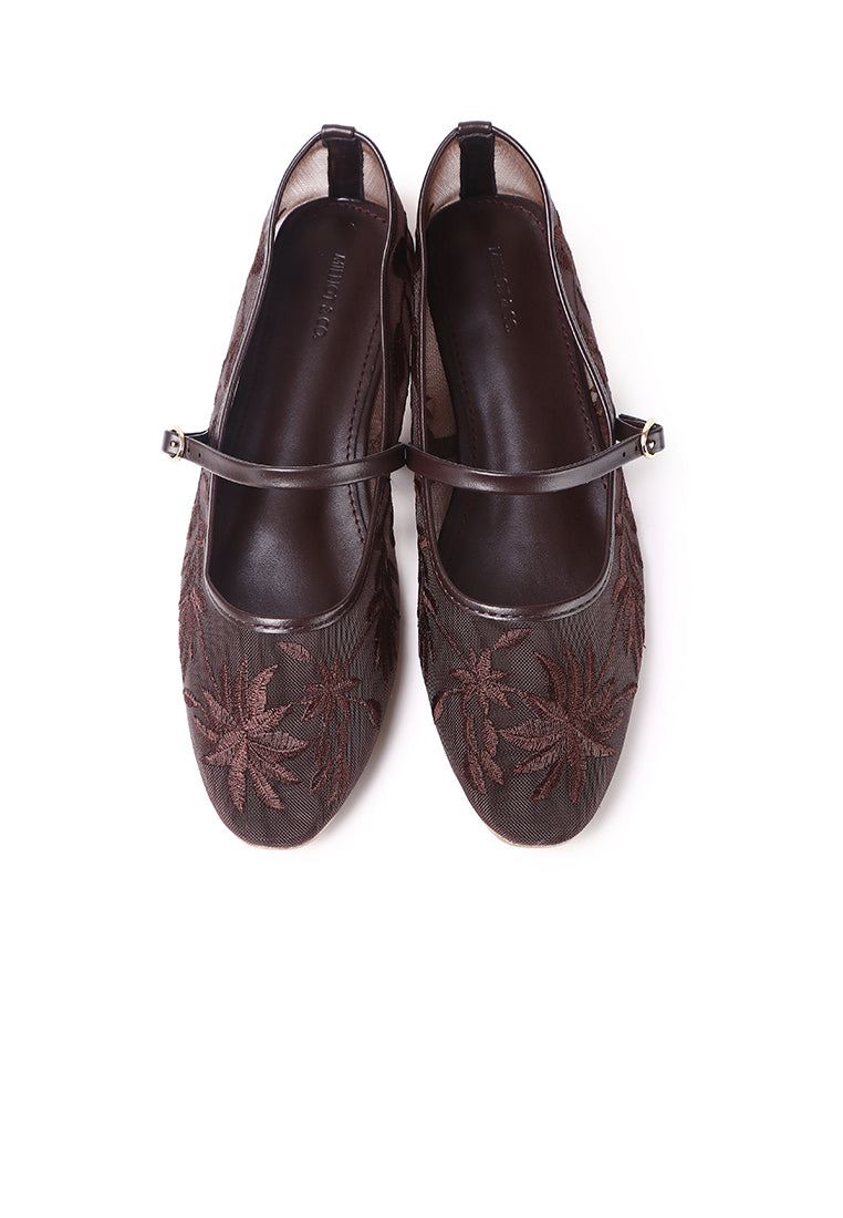 Suki Embroidered Mesh Ballerina (Brown)