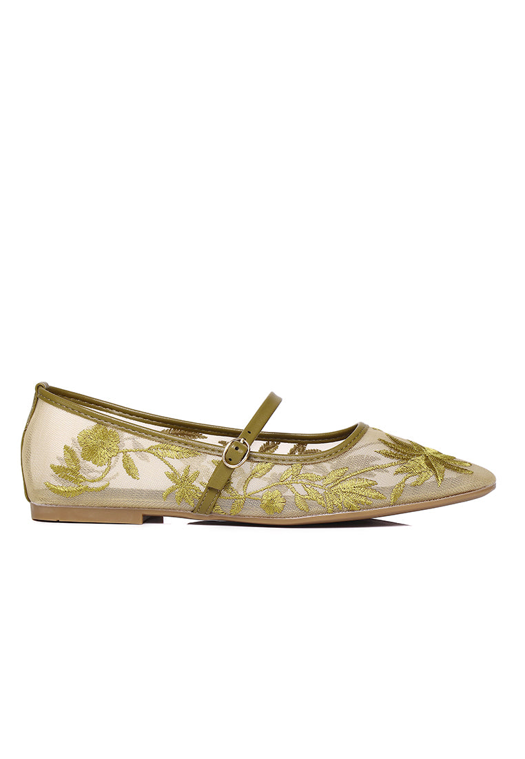 Suki Embroidered Mesh Ballerina (Olive)