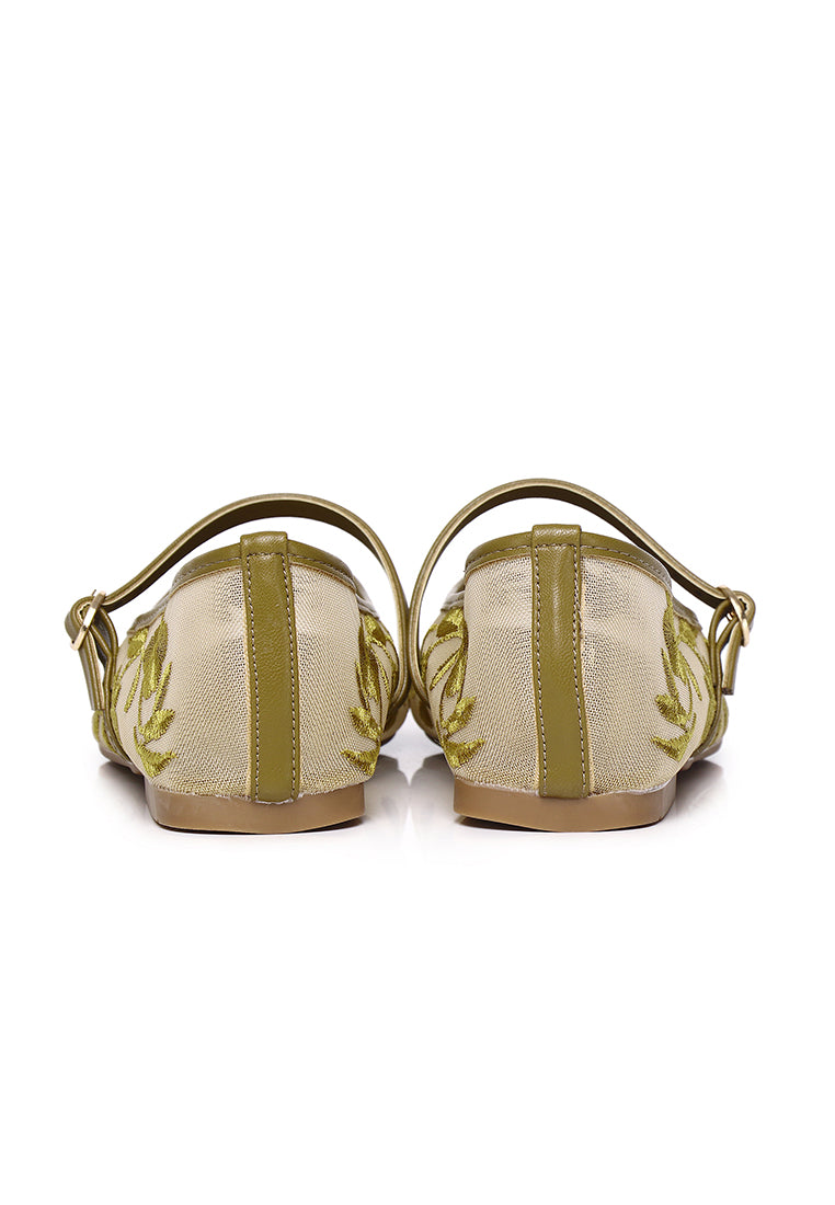 Suki Embroidered Mesh Ballerina (Olive)