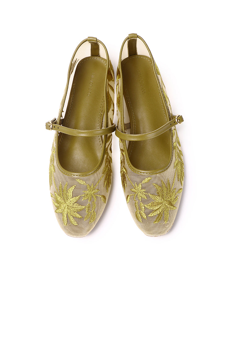 Suki Embroidered Mesh Ballerina (Olive)