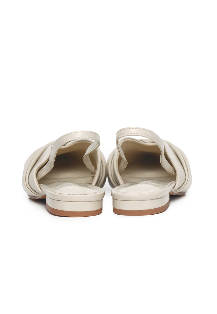 Riley Pleated Slingback Flats (Beige)