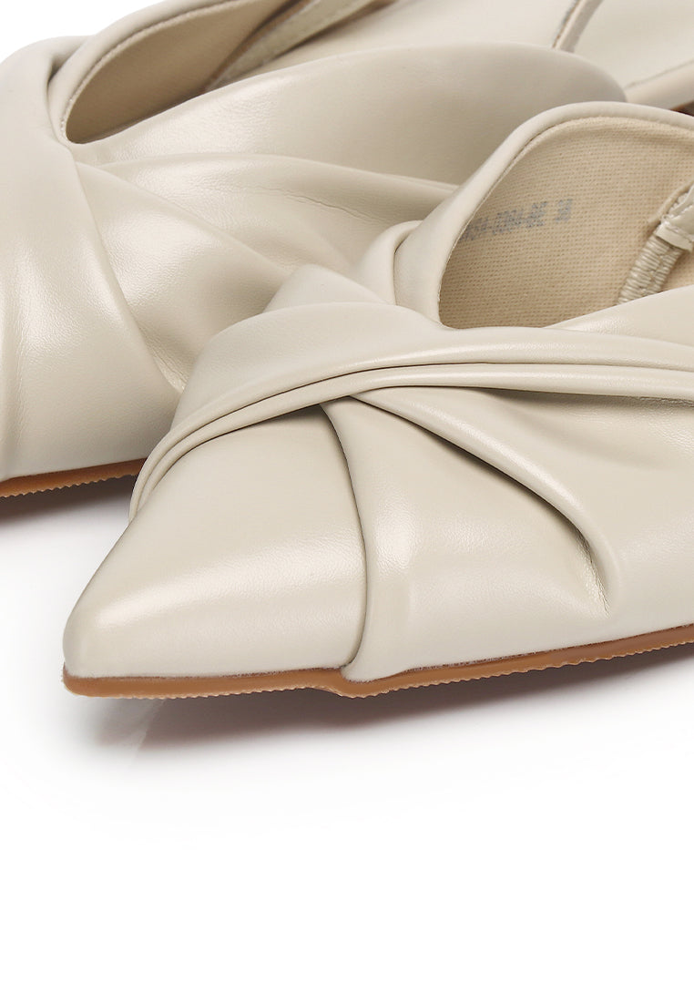 Riley Pleated Slingback Flats (Beige)