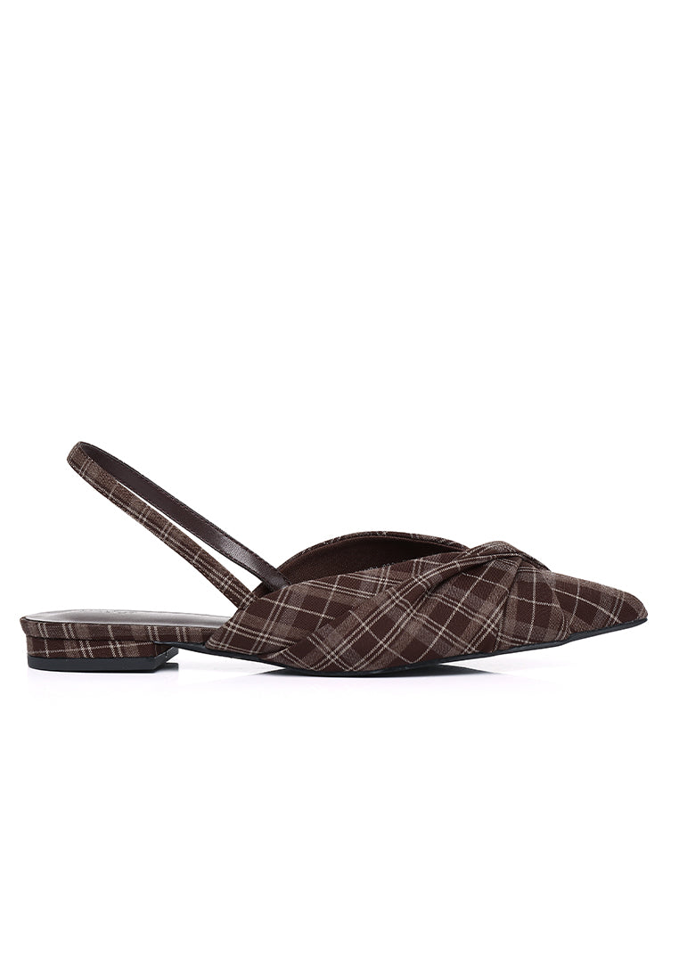Riley Pleated Slingback Flats (Brown)