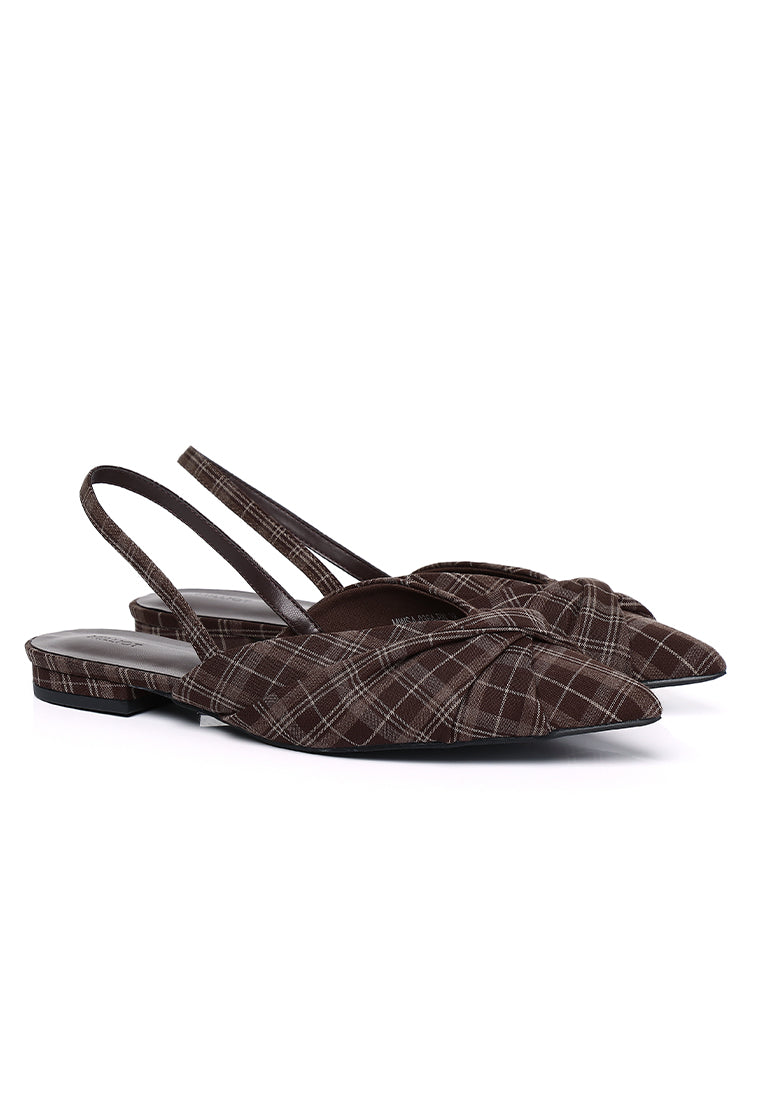 Riley Pleated Slingback Flats (Brown)