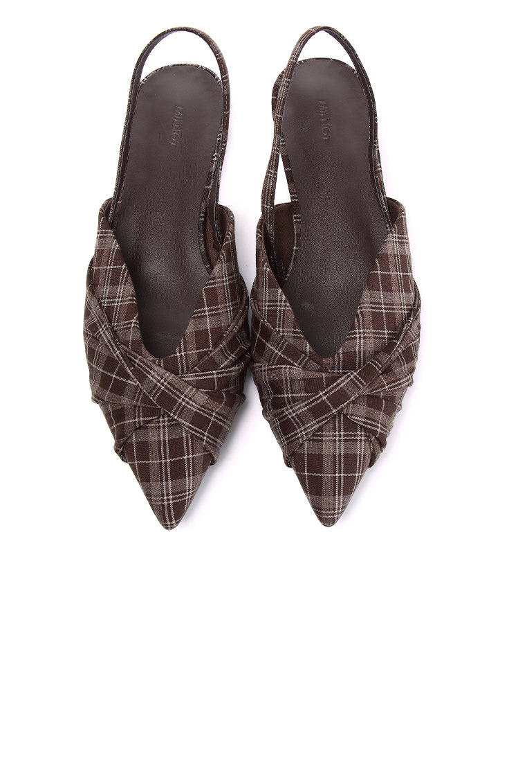 Riley Pleated Slingback Flats (Brown)