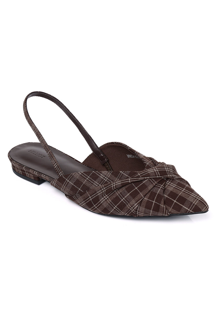 Riley Pleated Slingback Flats (Brown)