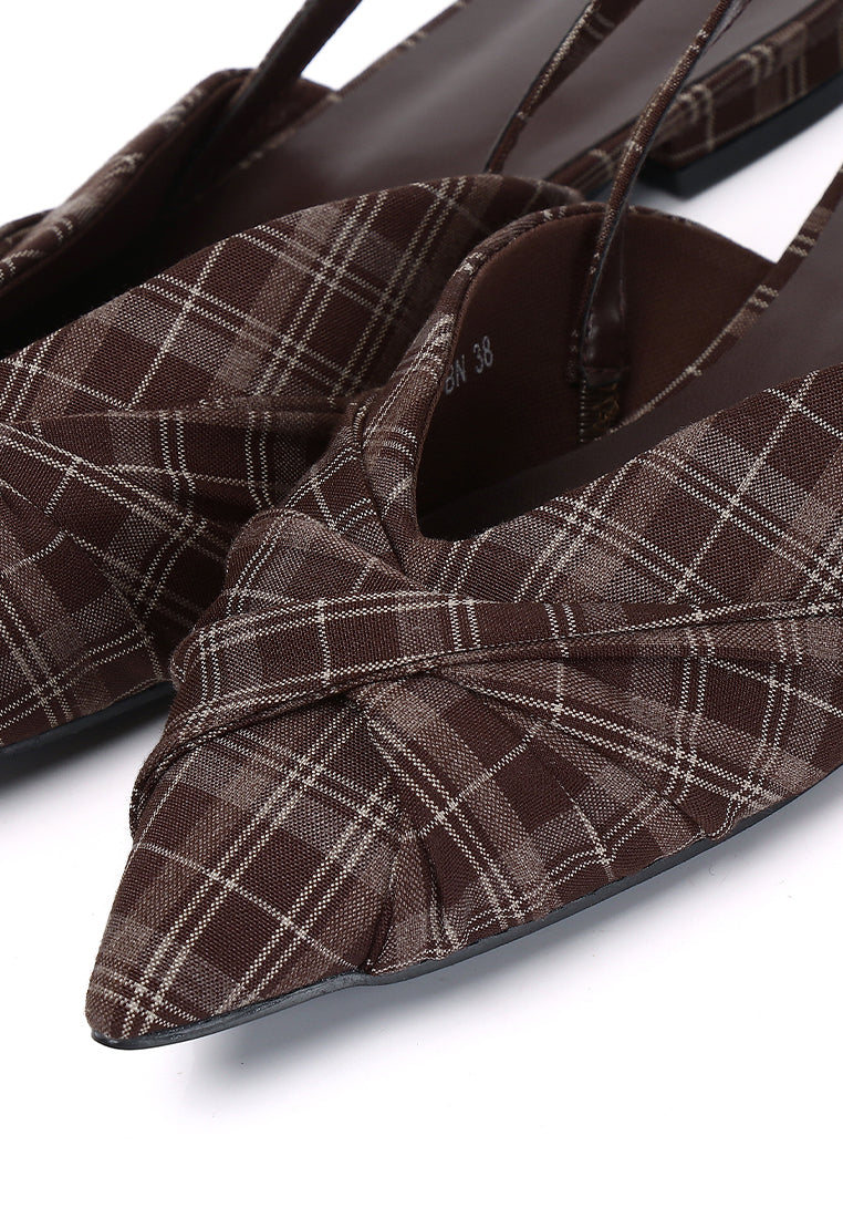 Riley Pleated Slingback Flats (Brown)