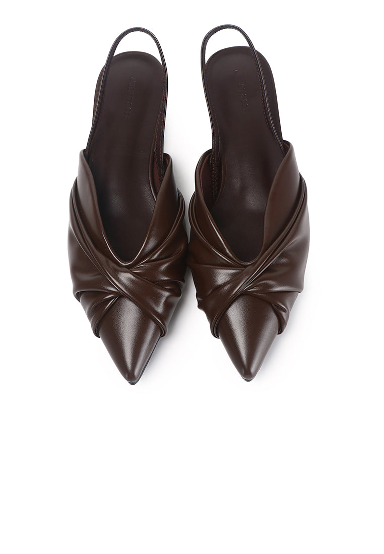 Riley Pleated Slingback Flats (Espresso)