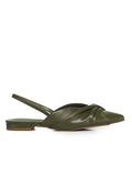 Riley Pleated Slingback Flats (Olive)