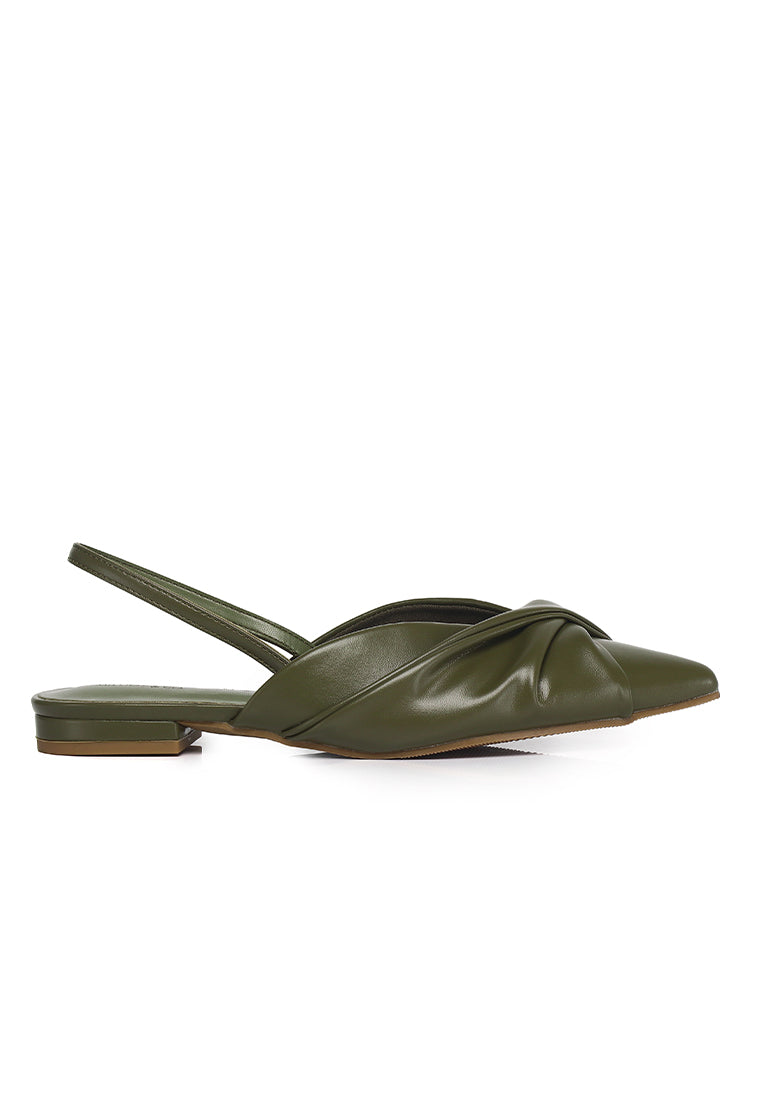 Riley Pleated Slingback Flats (Olive)