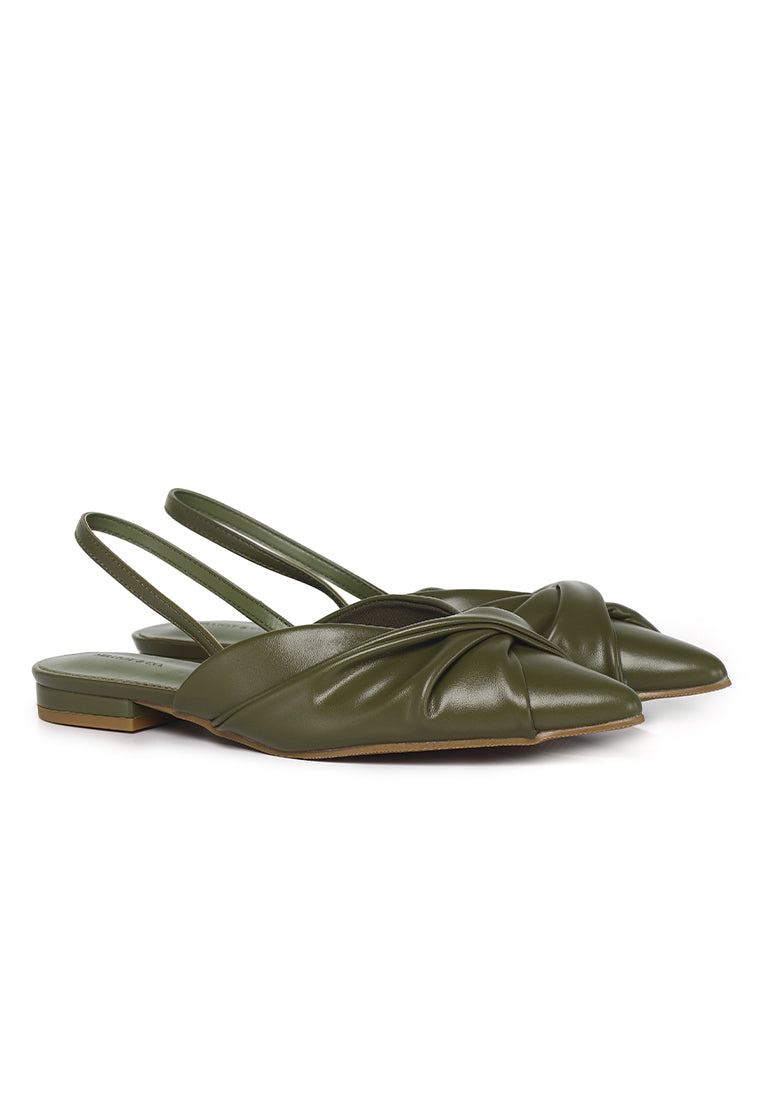 Riley Pleated Slingback Flats (Olive)