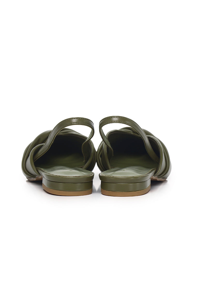 Riley Pleated Slingback Flats (Olive)