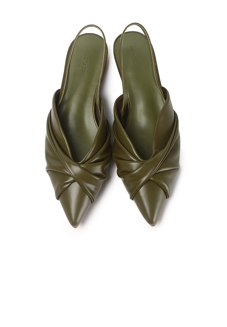 Riley Pleated Slingback Flats (Olive)