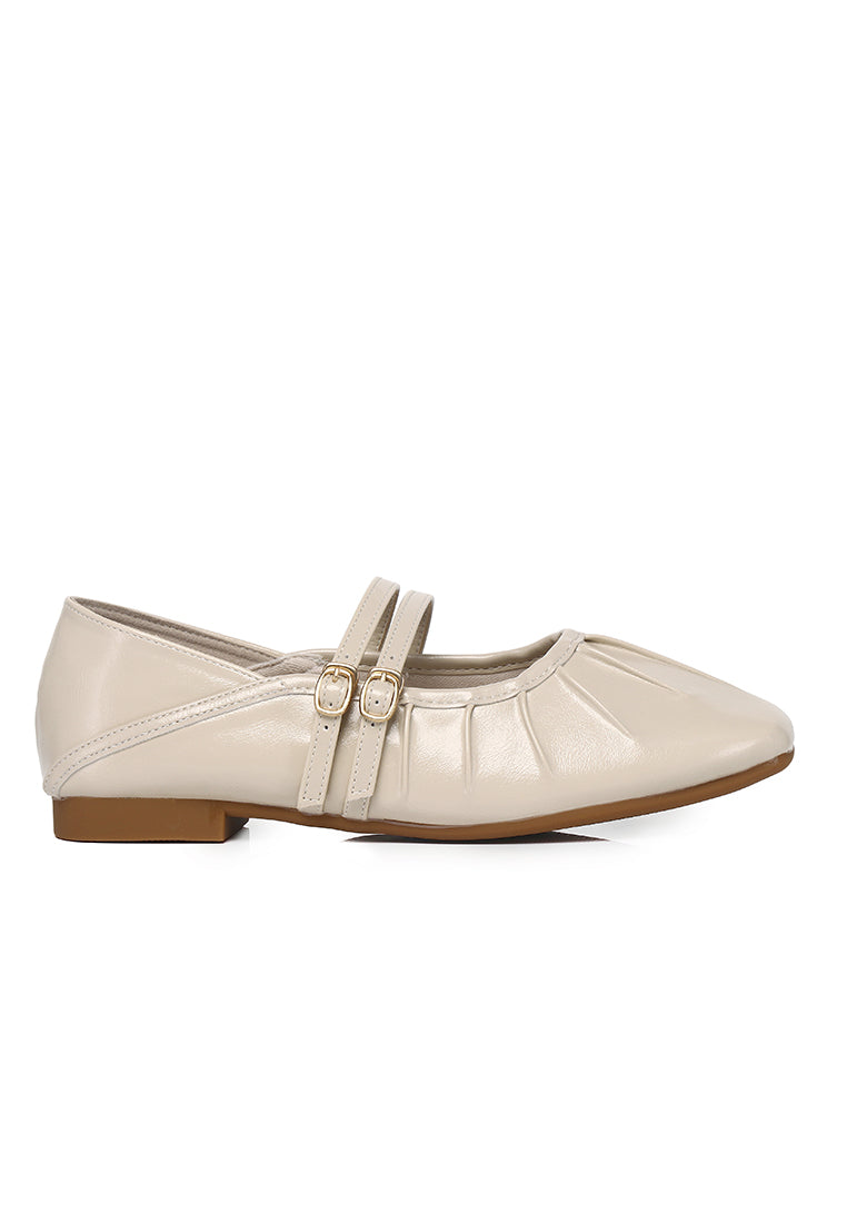 Charlie Pleated Mary Jane Ballerina & Flats (Beige)