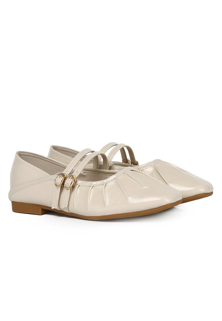 Charlie Pleated Mary Jane Ballerina & Flats (Beige)