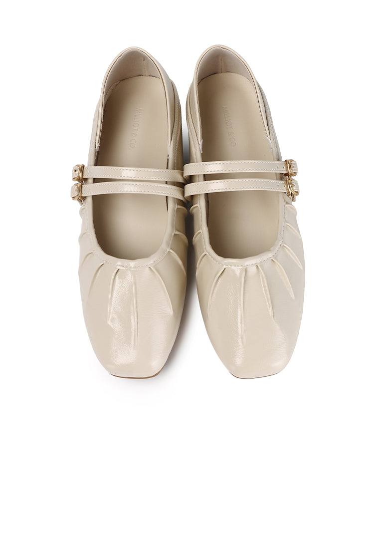 Charlie Pleated Mary Jane Ballerina & Flats (Beige)