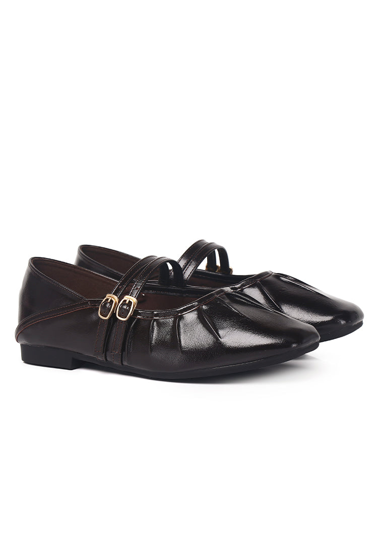 Charlie Pleated Mary Jane Ballerina & Flats (Espresso)
