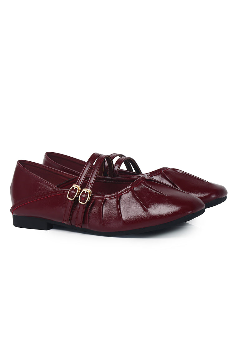 Charlie Pleated Mary Jane Ballerina & Flats (Maroon)