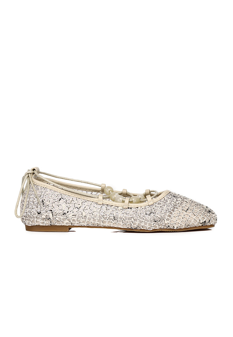 Nyla Strappy Ballerina Flats (Beige)