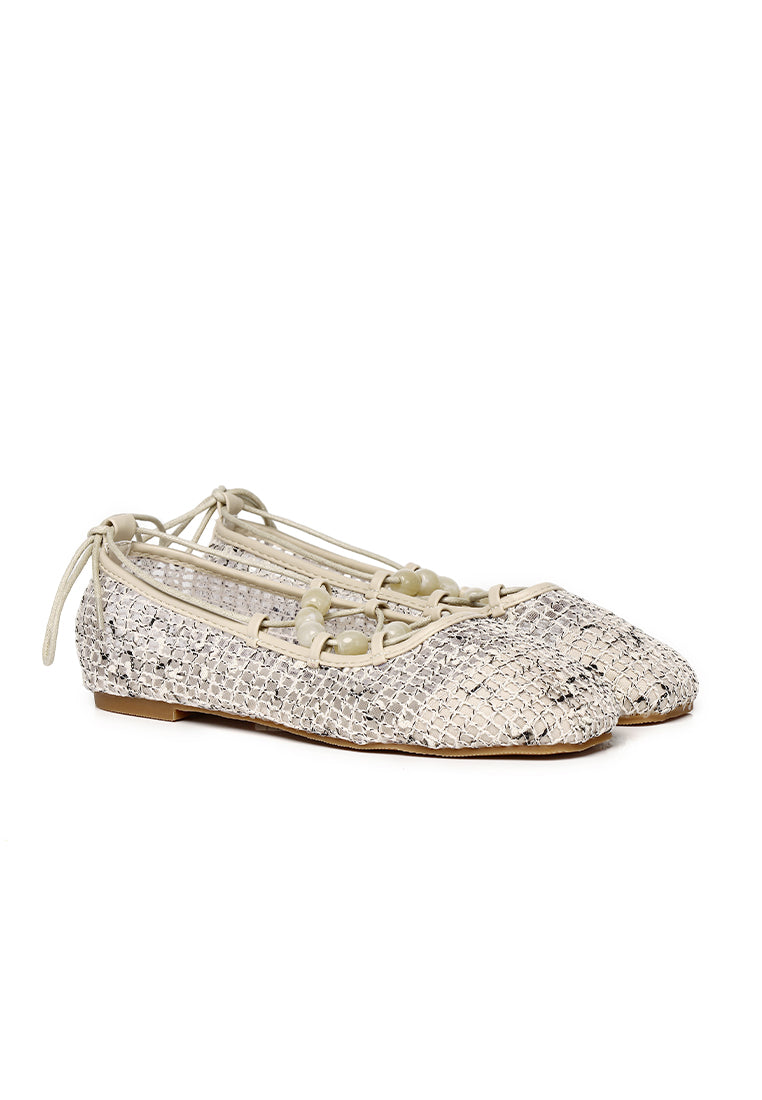 Nyla Strappy Ballerina Flats (Beige)