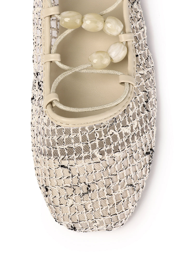 Nyla Strappy Ballerina Flats (Beige)