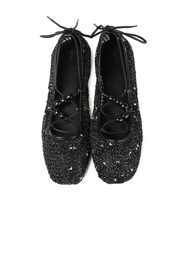 Nyla Strappy Ballerina Flats (Black)