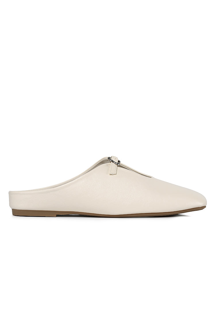 Eliana Square Toe Slip on Flat (Beige)