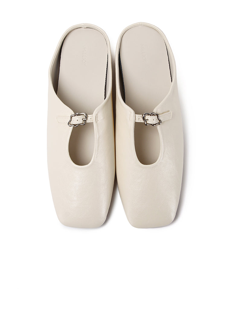 Eliana Square Toe Slip on Flat (Beige)