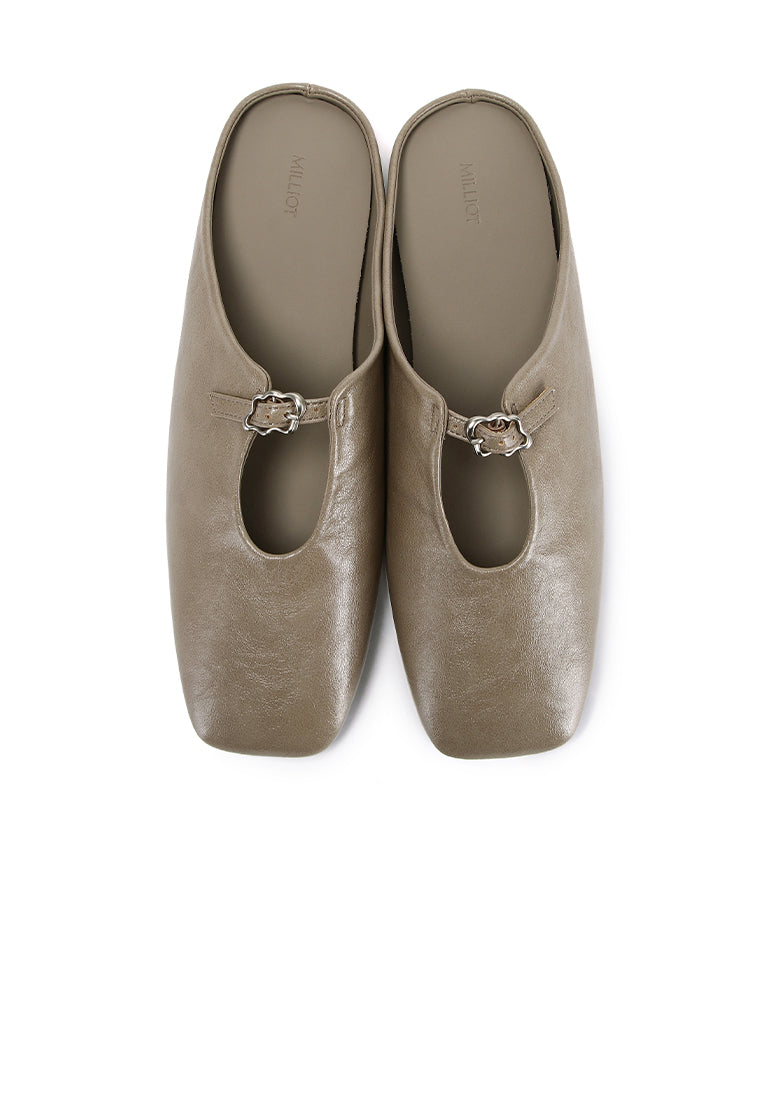 Eliana Square Toe Slip on Flat (Grey)