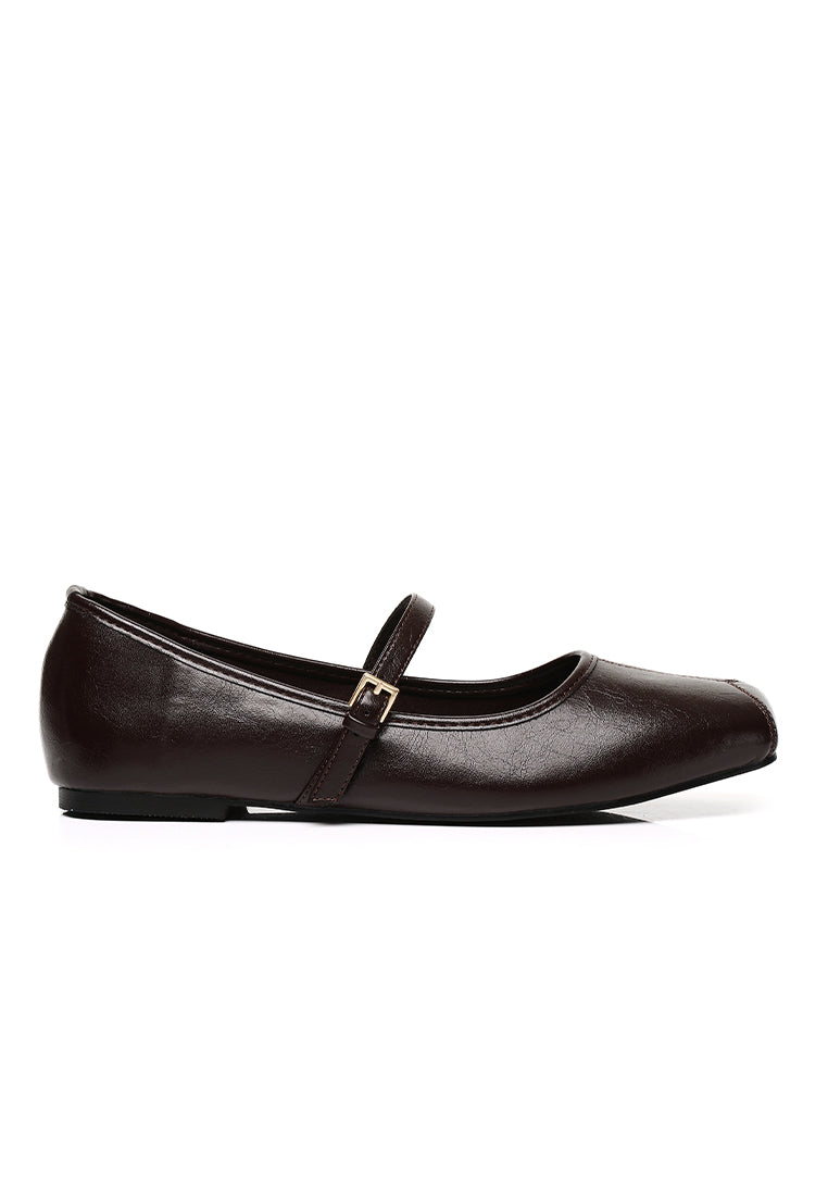 Leandra Mary Jane Ballerina Flats (Chocolate)