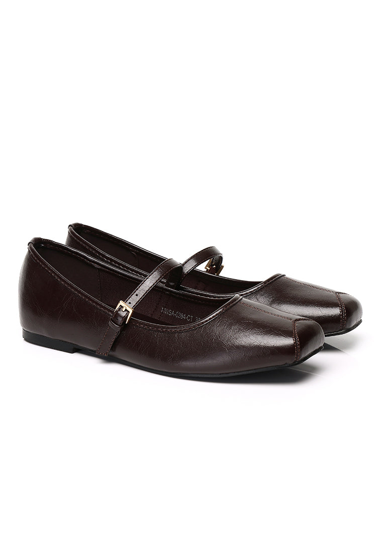 Leandra Mary Jane Ballerina Flats (Chocolate)