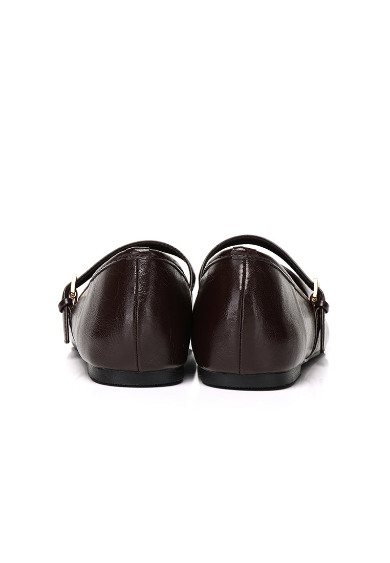 Leandra Mary Jane Ballerina Flats (Chocolate)