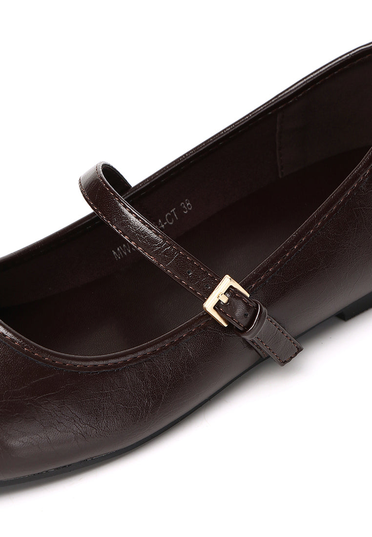 Leandra Mary Jane Ballerina Flats (Chocolate)