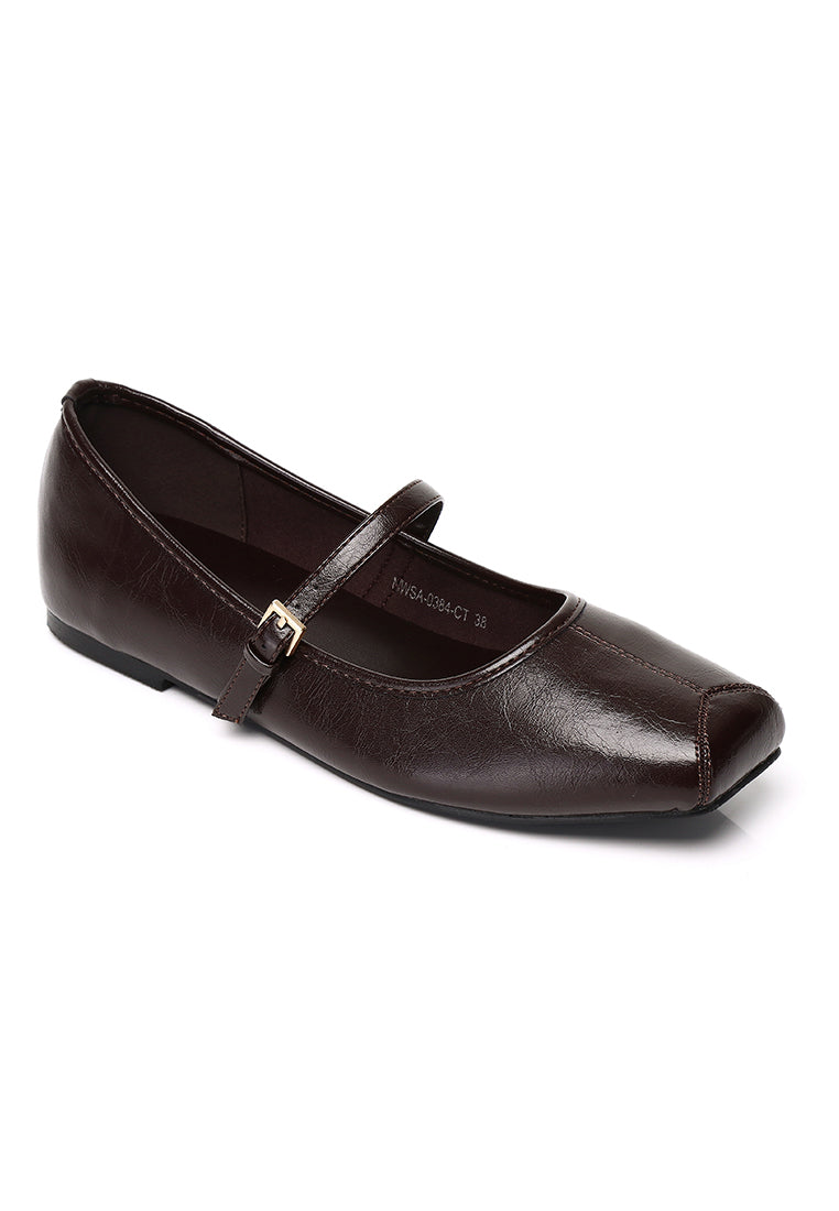 Leandra Mary Jane Ballerina Flats (Chocolate)