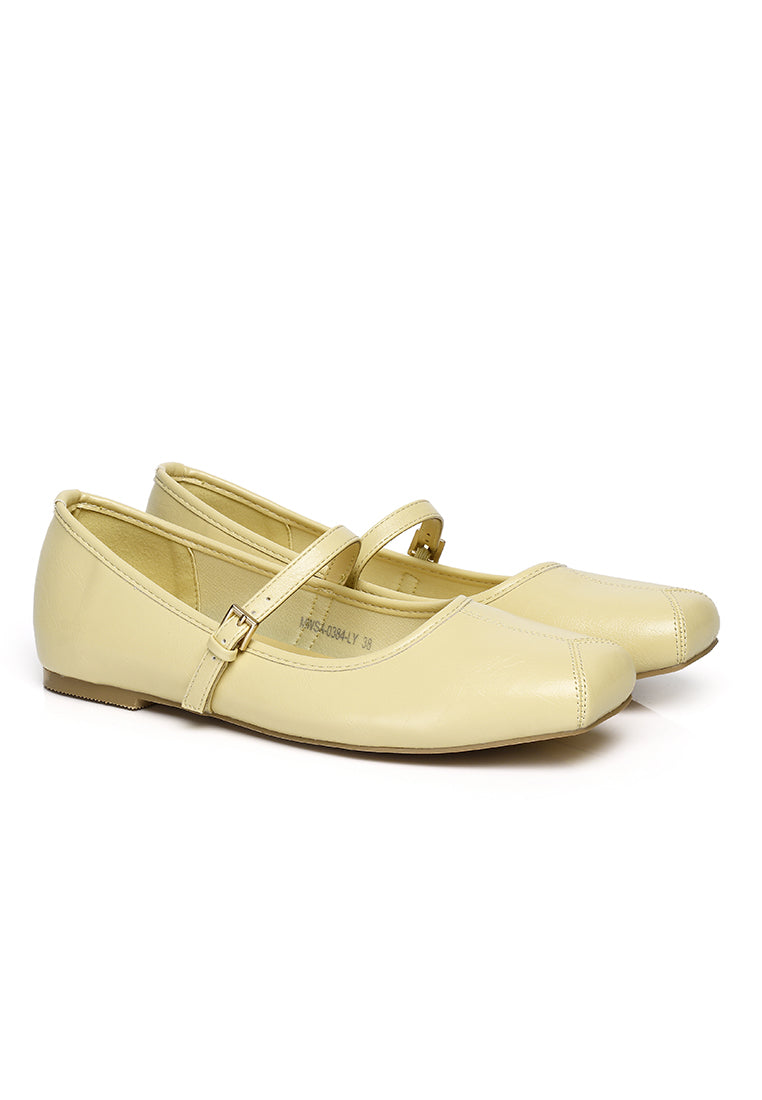 Leandra Mary Jane Ballerina Flats (Light Yellow)