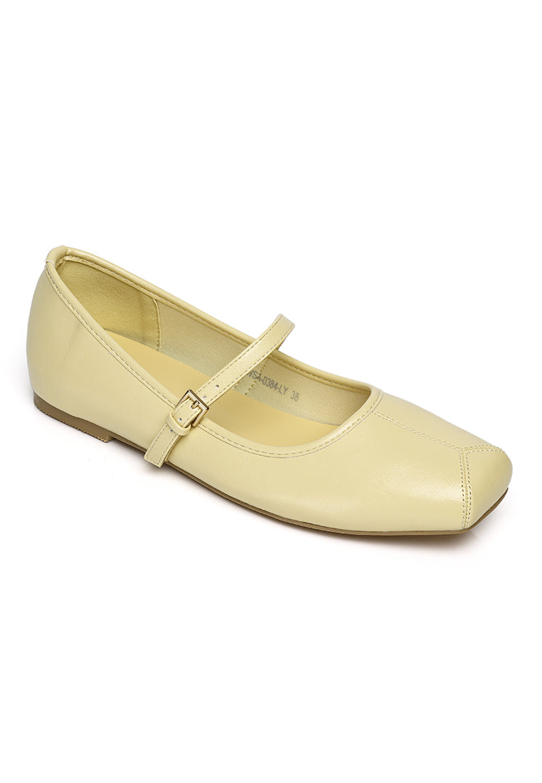 Leandra Mary Jane Ballerina Flats (Light Yellow)