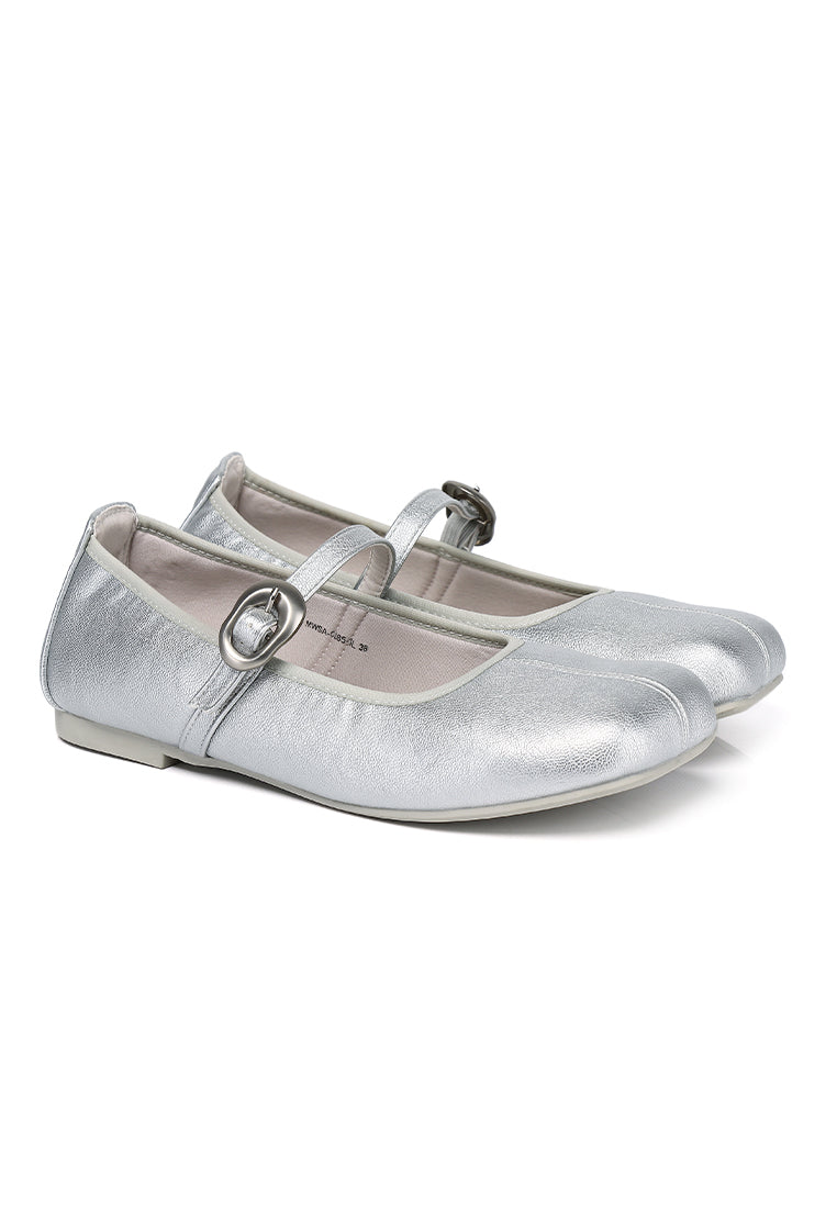Maura Mary Jane Ballerina Flats (Silver)