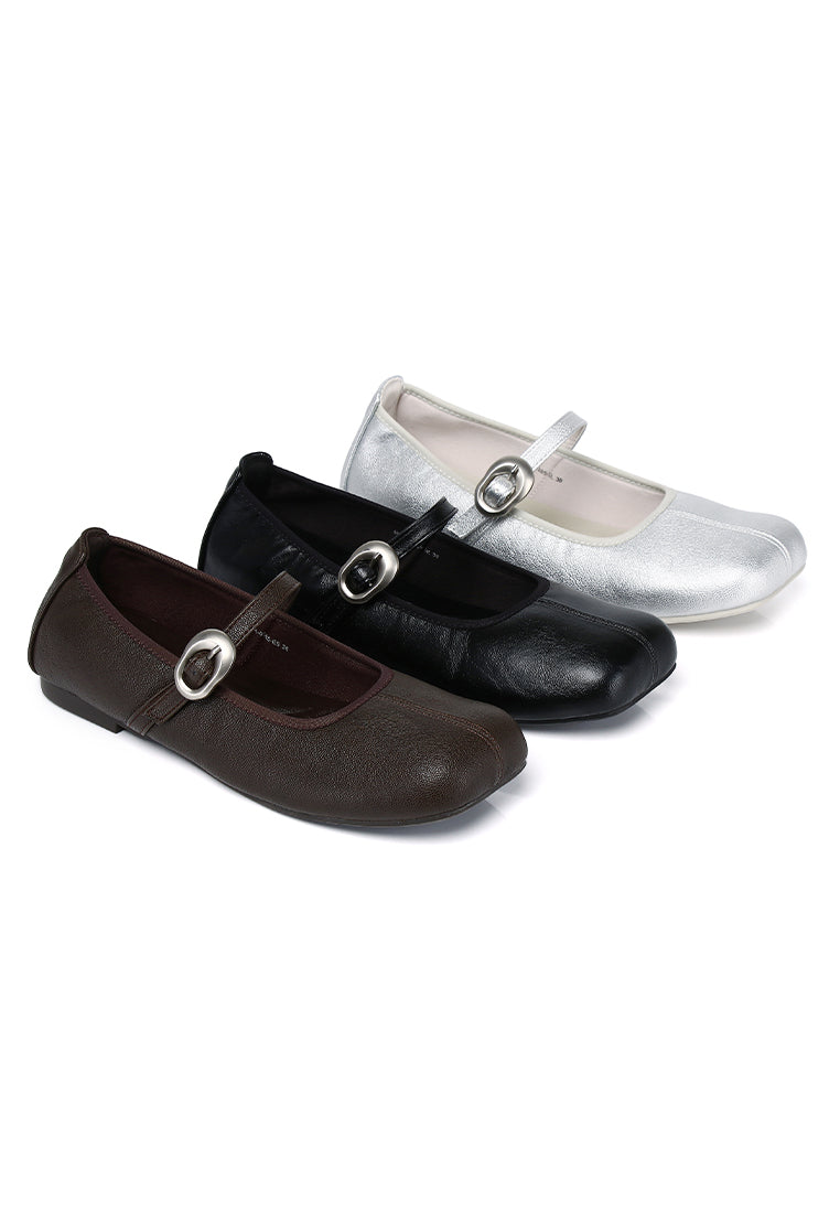Maura Mary Jane Ballerina Flats (Silver)