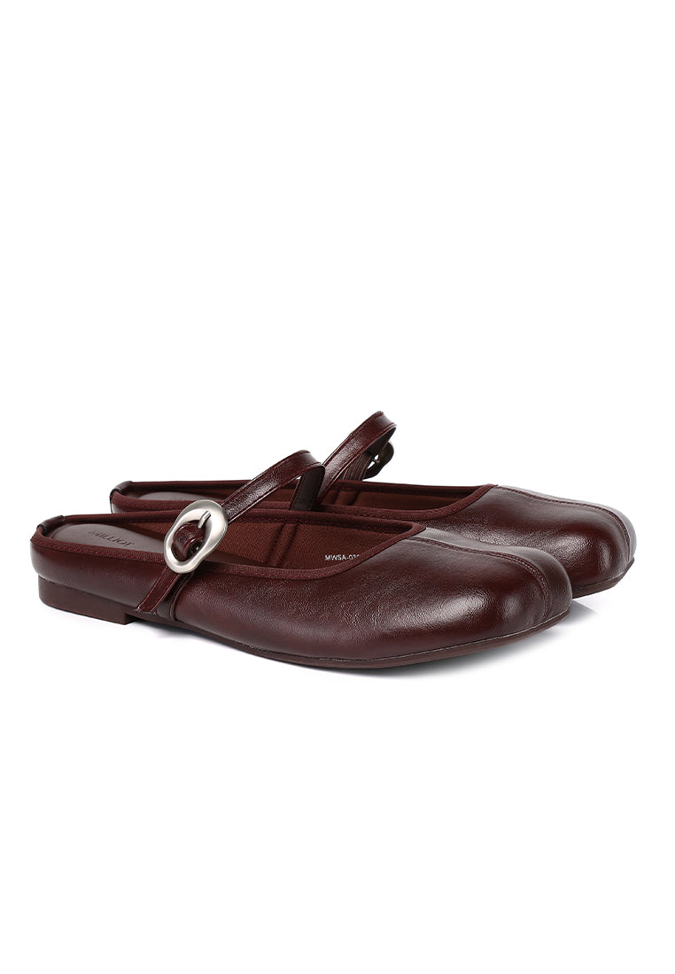 Willow Slip On Mary Jane Ballerina Flats (Burgundy)
