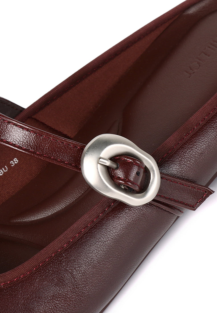 Willow Slip On Mary Jane Ballerina Flats (Burgundy)