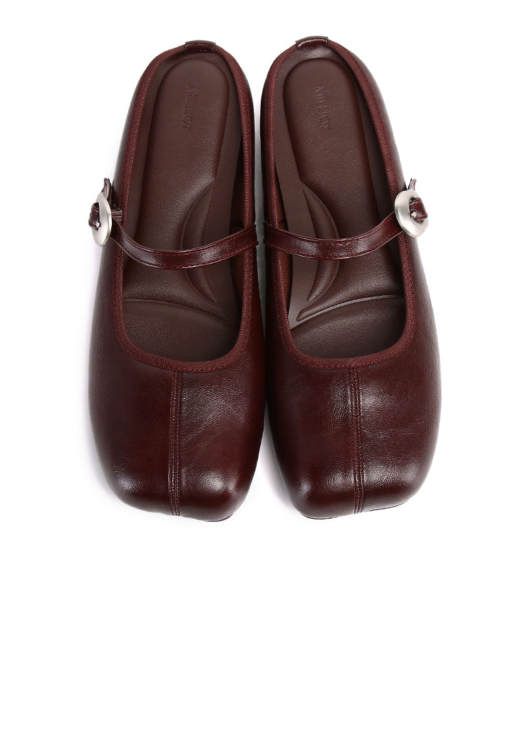 Willow Slip On Mary Jane Ballerina Flats (Burgundy)