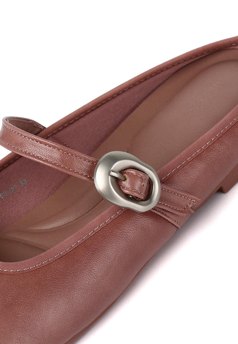 Willow Slip On Mary Jane Ballerina Flats (Dusty Pink)