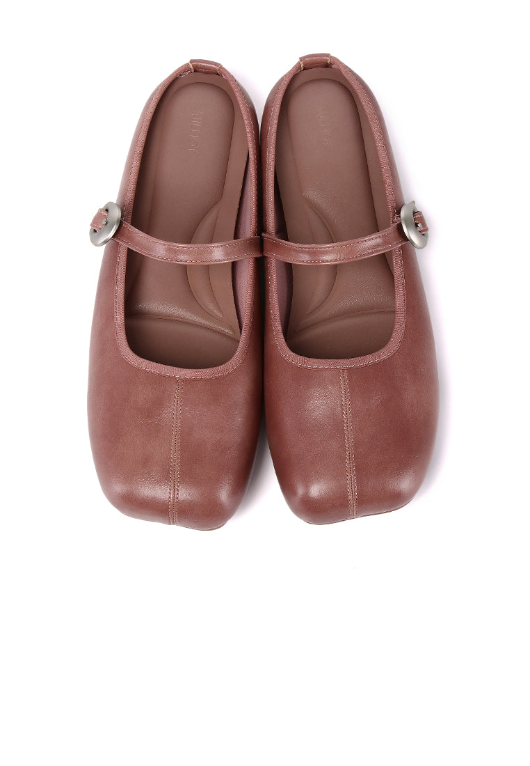 Willow Slip On Mary Jane Ballerina Flats (Dusty Pink)