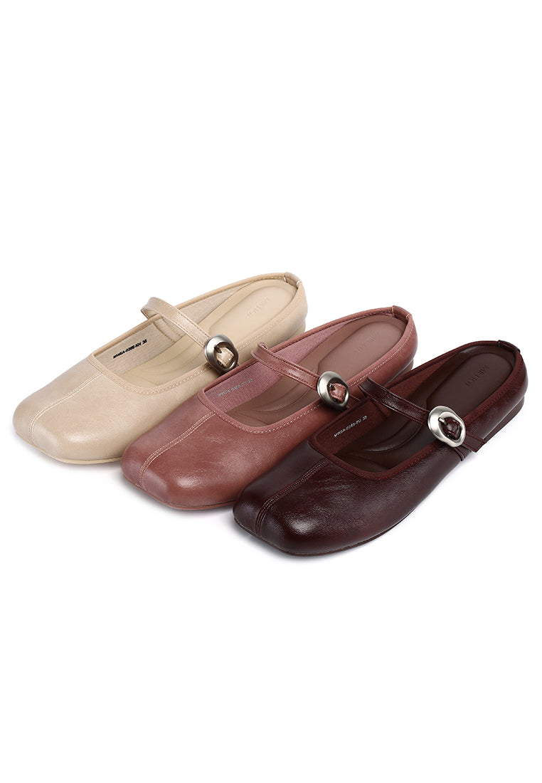 Willow Slip On Mary Jane Ballerina Flats (Dusty Pink)