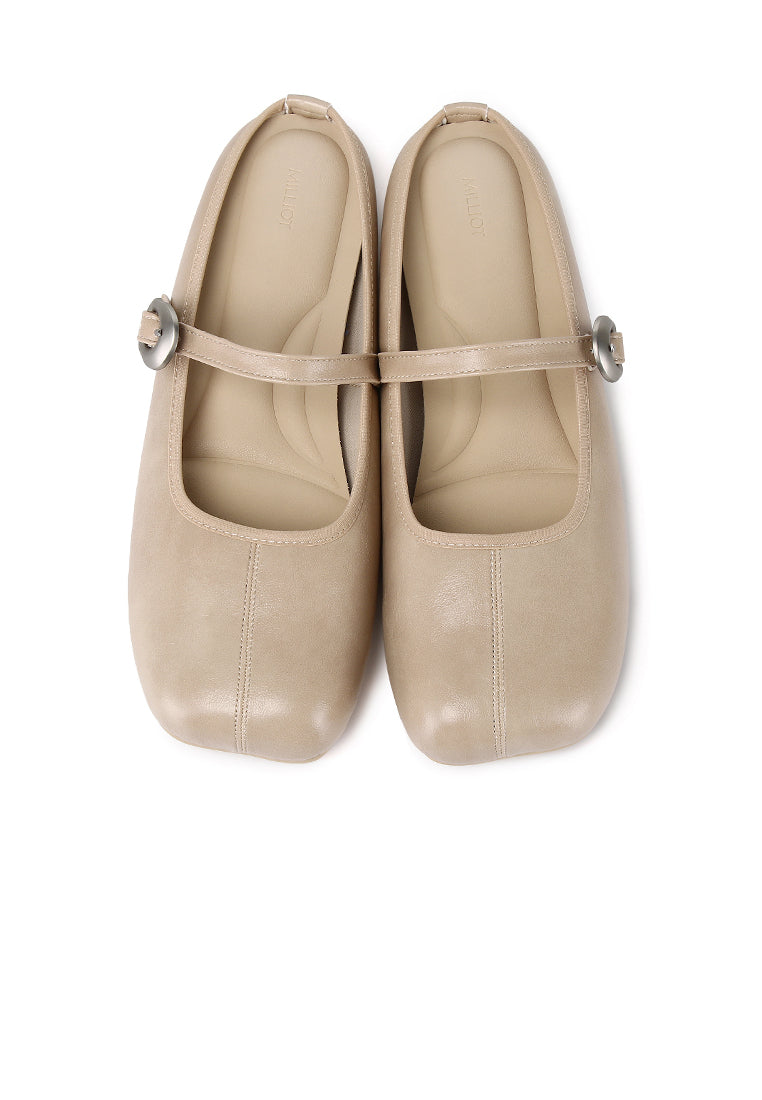 Willow Slip On Mary Jane Ballerina Flats (Khaki)