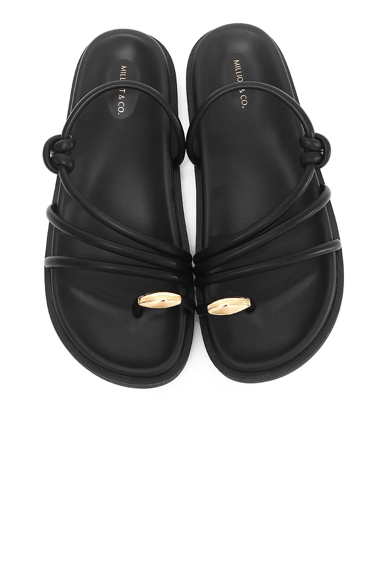 Lydia Strappy Toe Ring Sandals (Black)