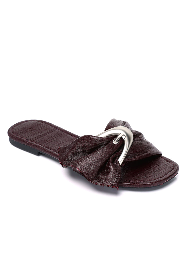 Lainey Woven Buckle Sandals (Burgundy)