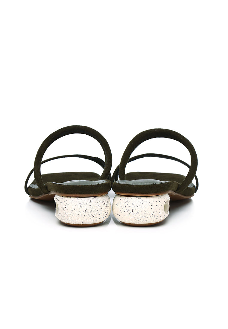 Sherry Strappy Oval Heels (Dark Olive Green)